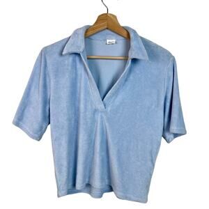 Aritzia Wilfred Free‎ XS Pastel Blue French Terry Popsicle Polo Tshirt
